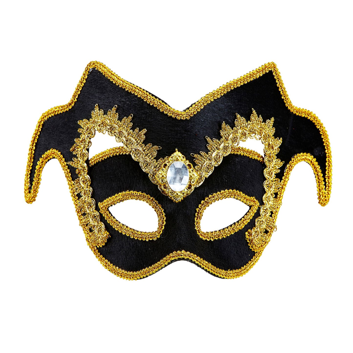 "VENEZIANISCHE UNISEX AUGENMASKE NOBLEMAN MIT EDELSTEINEN UND GOLDENEM RAND" – Vorderansicht