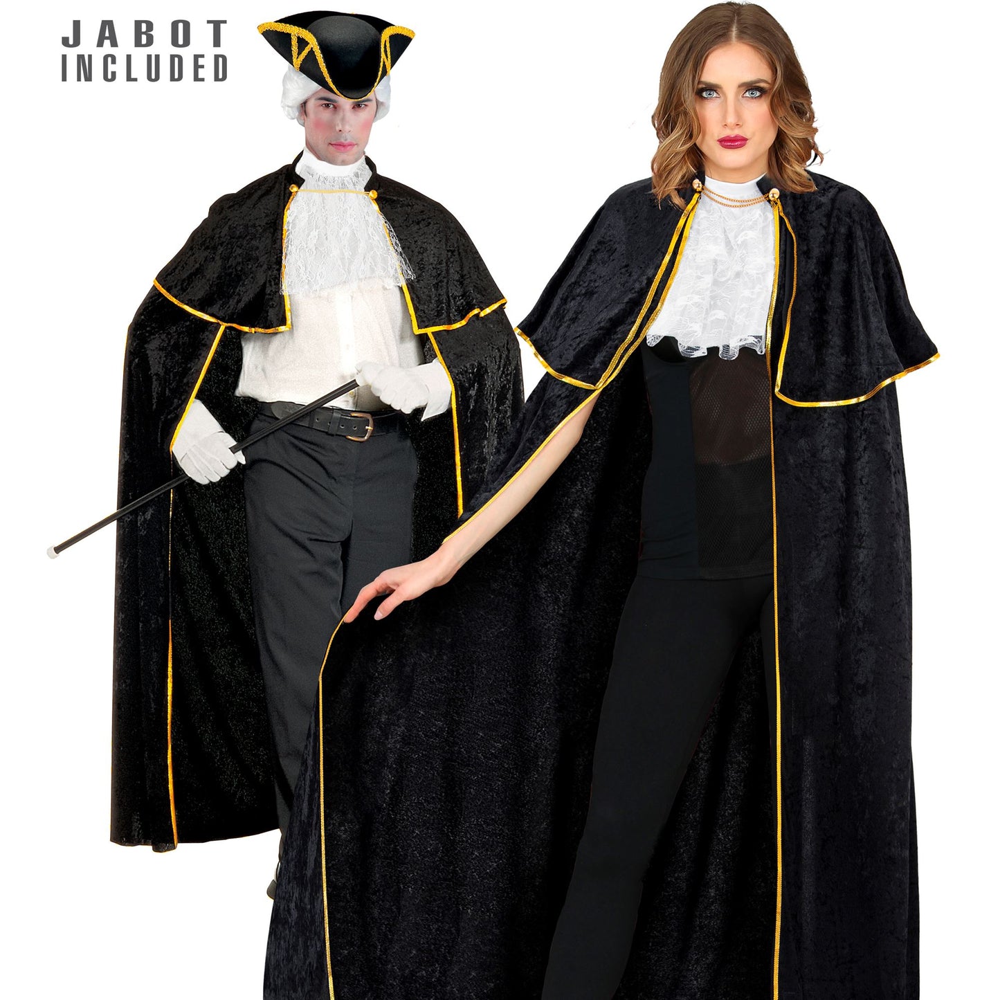"VENEZIANISCHER UMHANG MIT JABOT" aus Samt - 142 cm – Vorderansicht