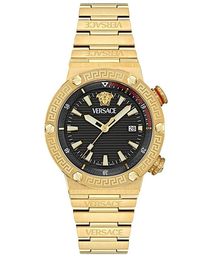 VERSACE GRECA LOGO 3H VE8G00624 Date Armbanduhr 43 mm Gold ansicht-3