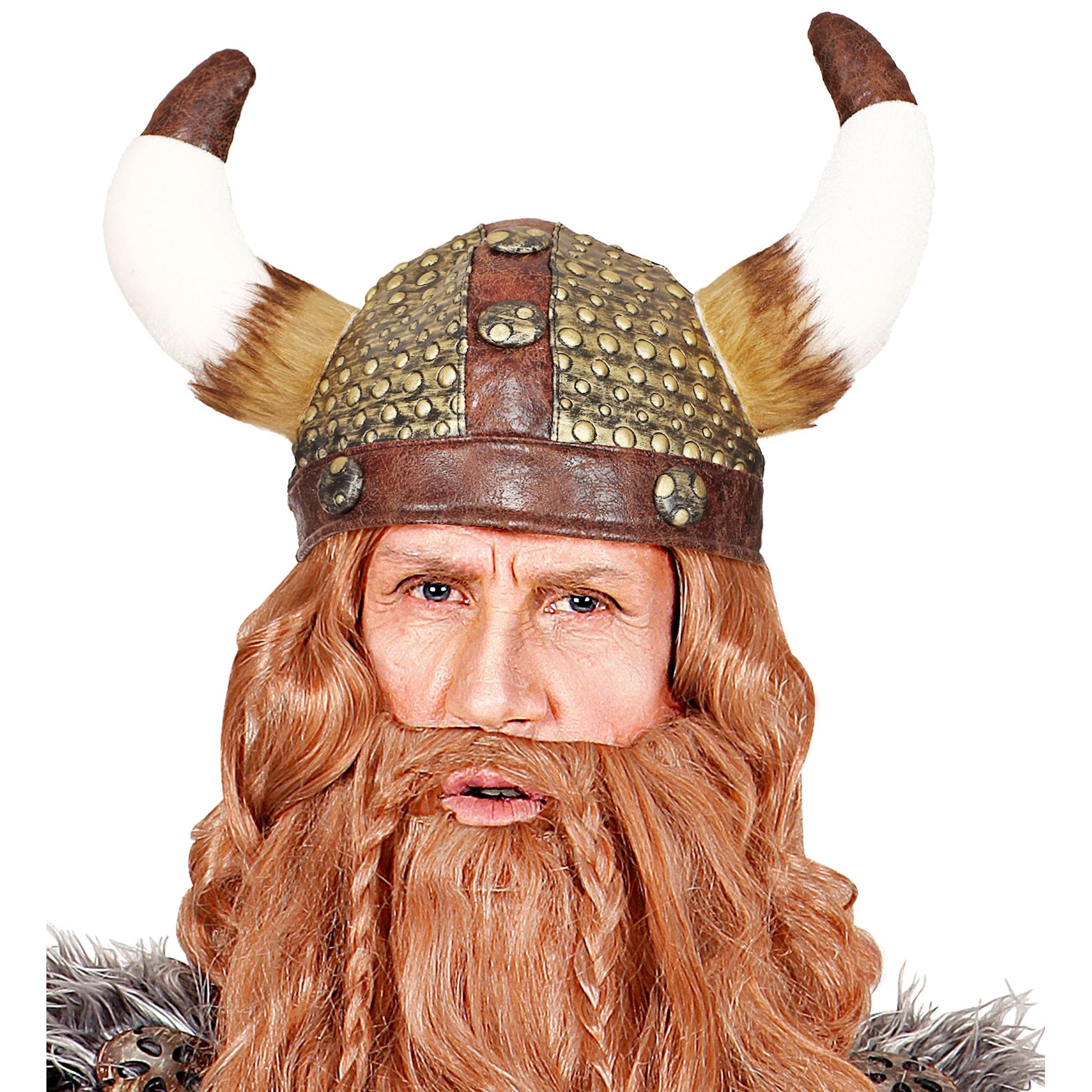 "VIKINGEHELM MIT FELL" in Lederoptik – Detailansicht