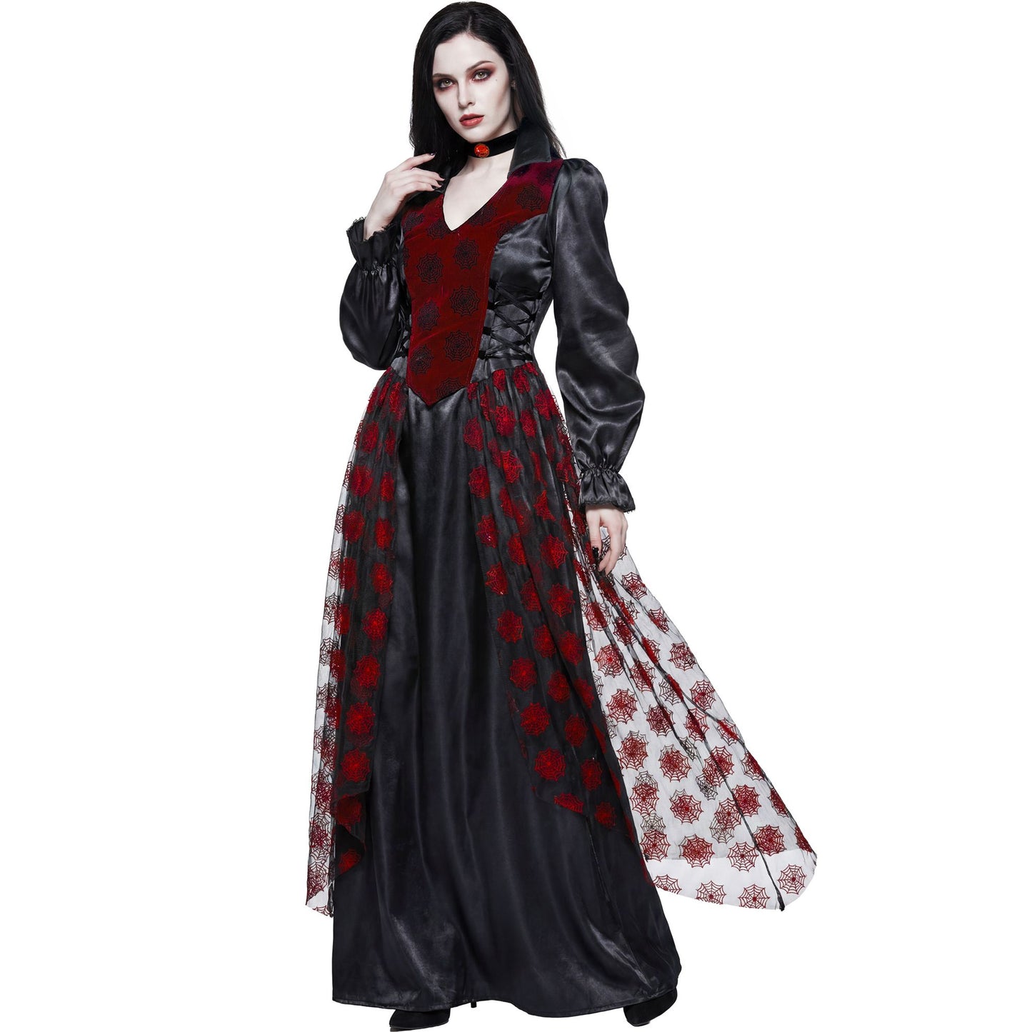 "VIKTORIANISCHE VAMPIRIN" (Kleid, Halsband mit Juvel) – Vorderansicht