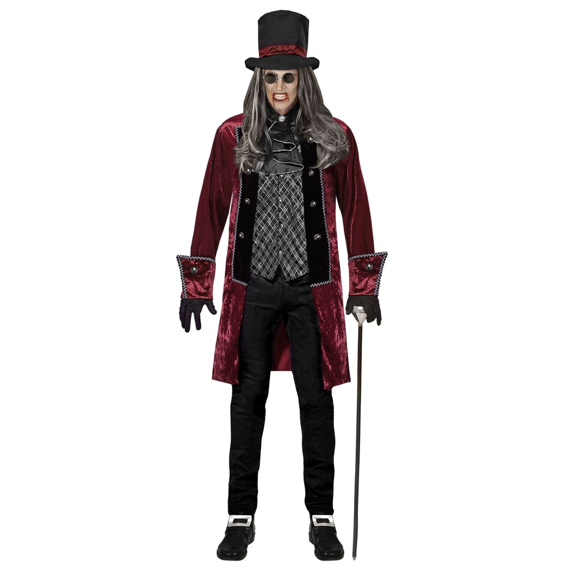 "VIKTORIANISCHER VAMPIR" (Jacke mit Weste, Jabot, Handschuhe, Hut) – Vorderansicht