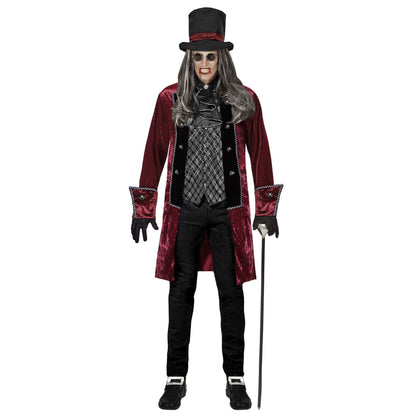 "VIKTORIANISCHER VAMPIR" (Jacke mit Weste, Jabot, Handschuhe, Hut) – Vorderansicht