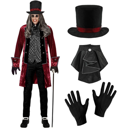 "VIKTORIANISCHER VAMPIR" (Jacke mit Weste, Jabot, Handschuhe, Hut) – Detailansicht