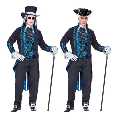 "VIKTORIANISCHER VAMPIR" (Jackett mit Weste, Hemd & Jabot, Hose, Zylinder) – Vorderansicht
