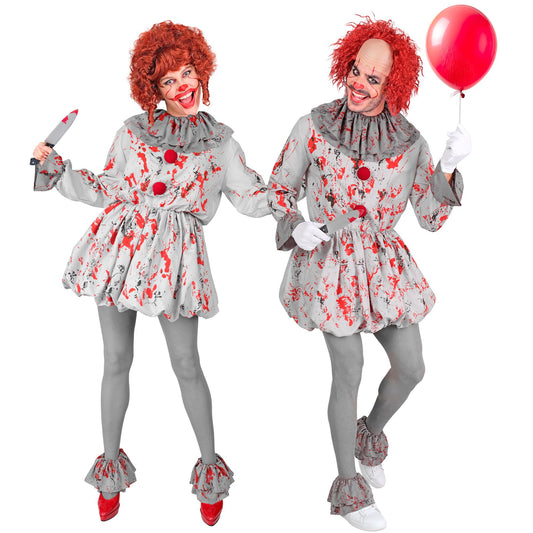 "VINTAGE-HORROR-CLOWN" (Kleid, Halskrause, Schuhüberzieher) – Vorderansicht
