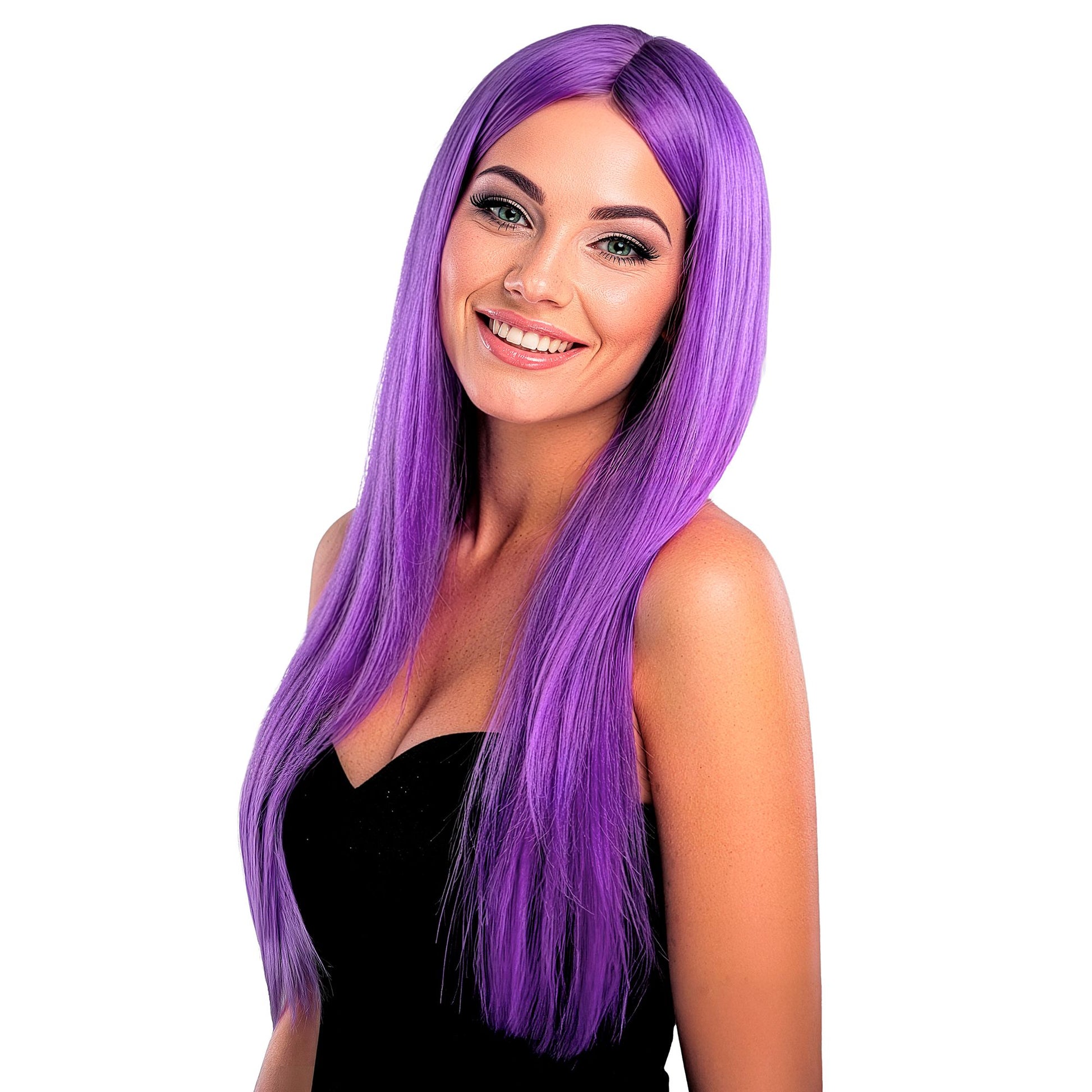 "VIOLETTE GLAMOUR PERÜCKE" in Polybag – Vorderansicht