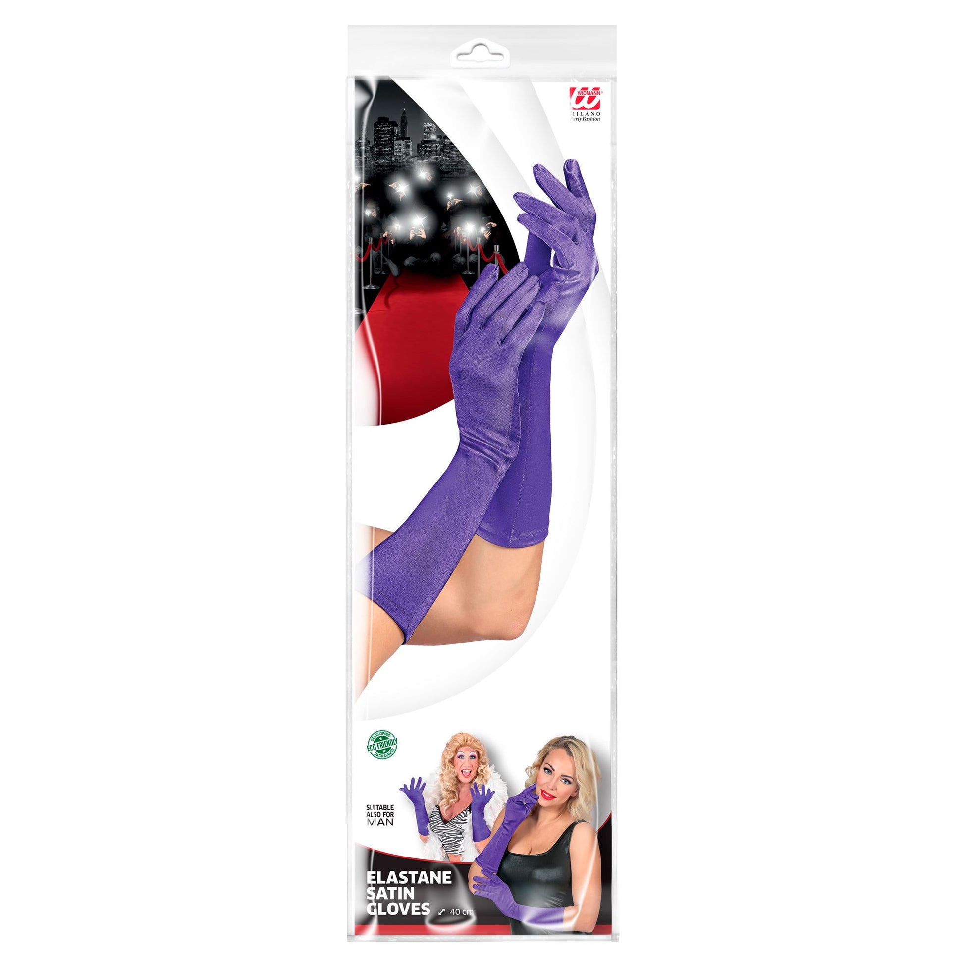 "VIOLETTE SATIN HANDSCHUHE IN ELASTHAN" 40 cm – Detailansicht