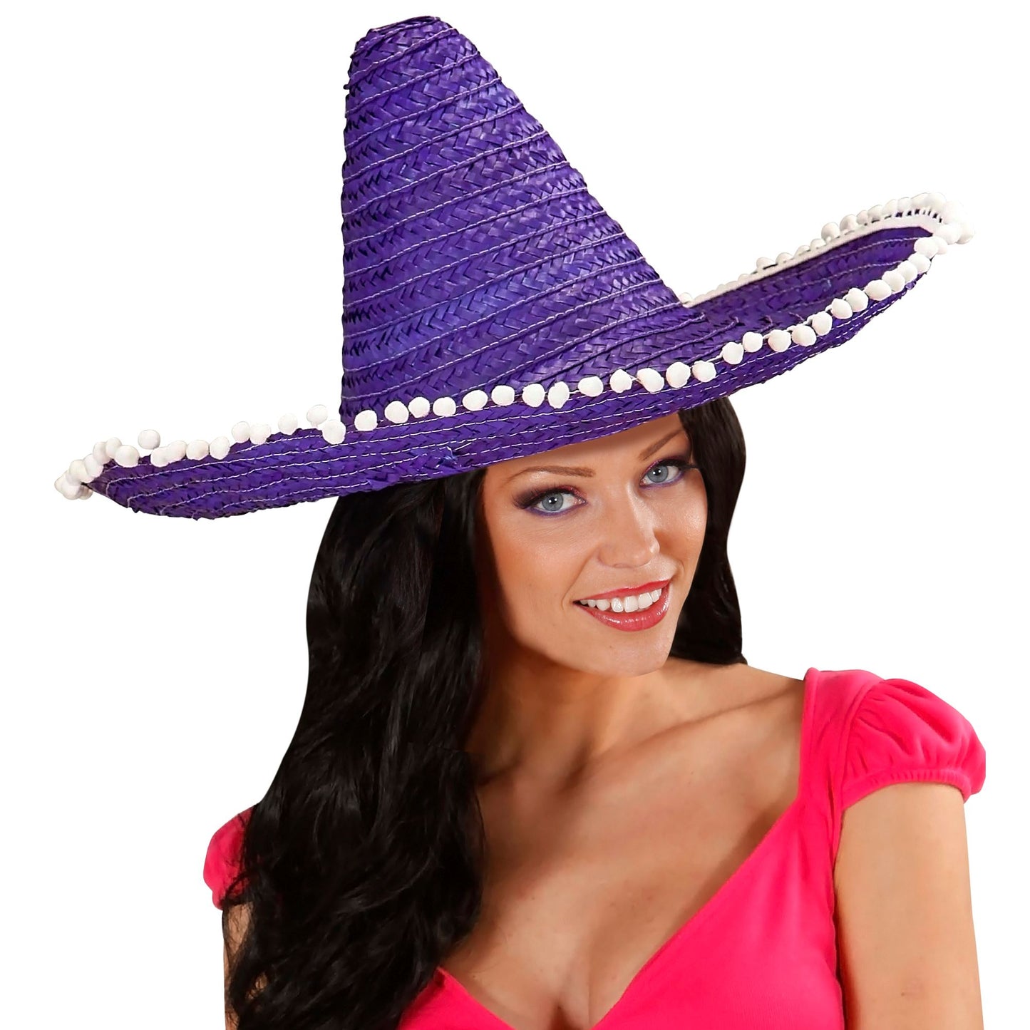 "VIOLETTER SOMBRERO MIT POM POMS" 50 cm – Detailansicht