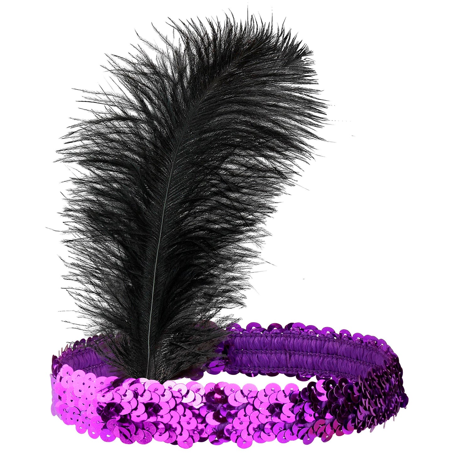"VIOLETTES PAILLETTEN STIRNBAND MIT FEDER" – Vorderansicht