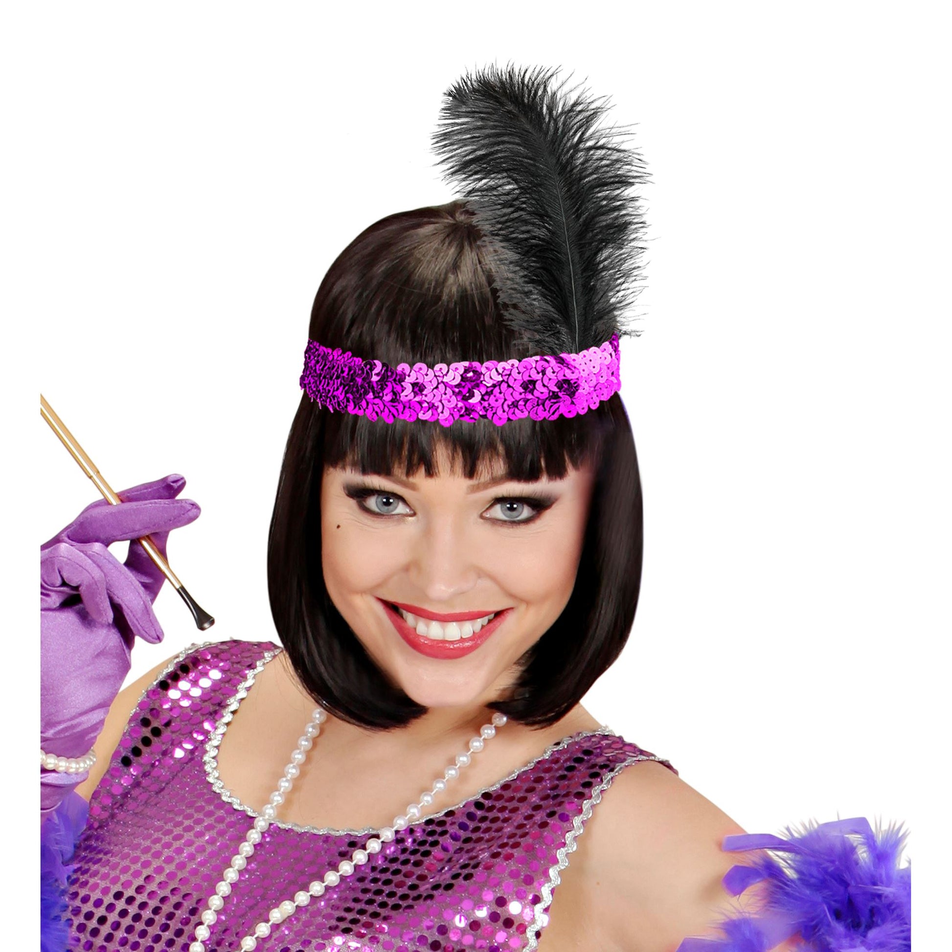 "VIOLETTES PAILLETTEN STIRNBAND MIT FEDER" – Ansicht 3