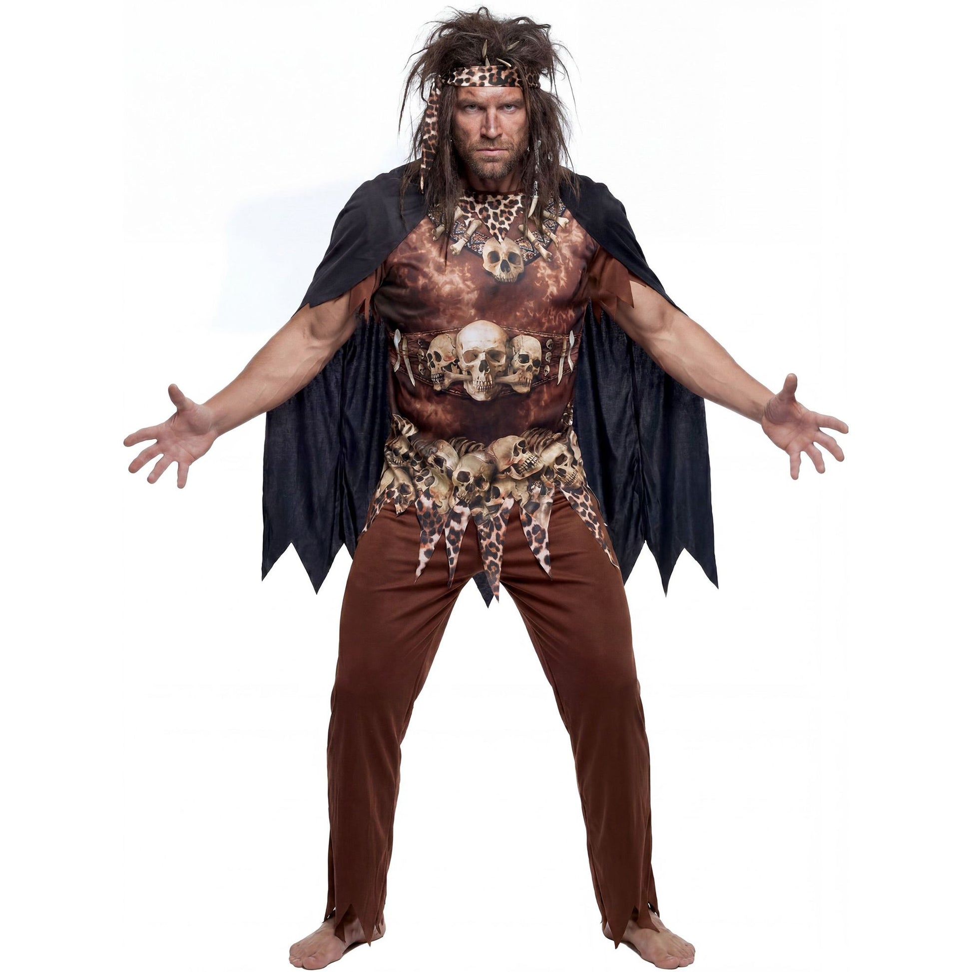 "VOODOO PRIESTER" (Oberteil, Hose, Sitrnband, Umhang) – Detailansicht
