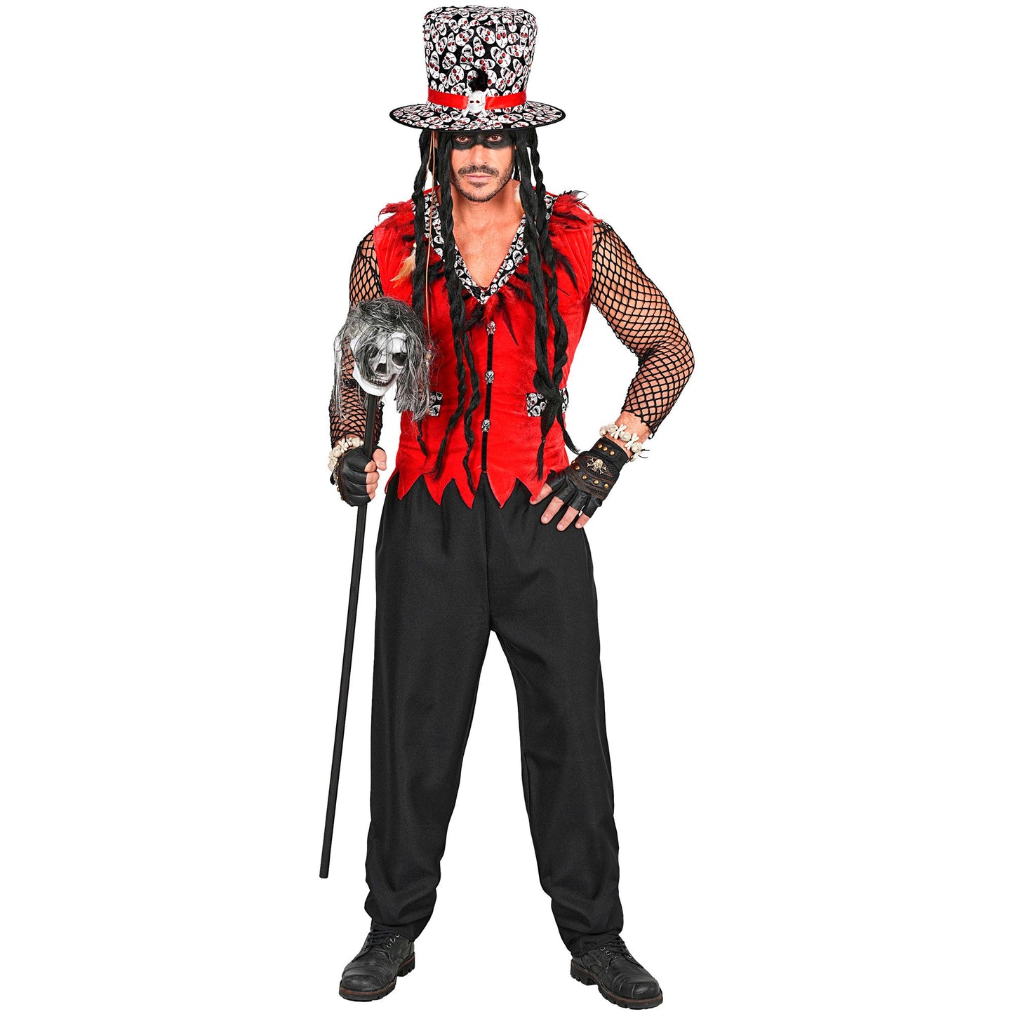 "VOODOO PRIESTER" (Weste, Hose, Hut) – Vorderansicht
