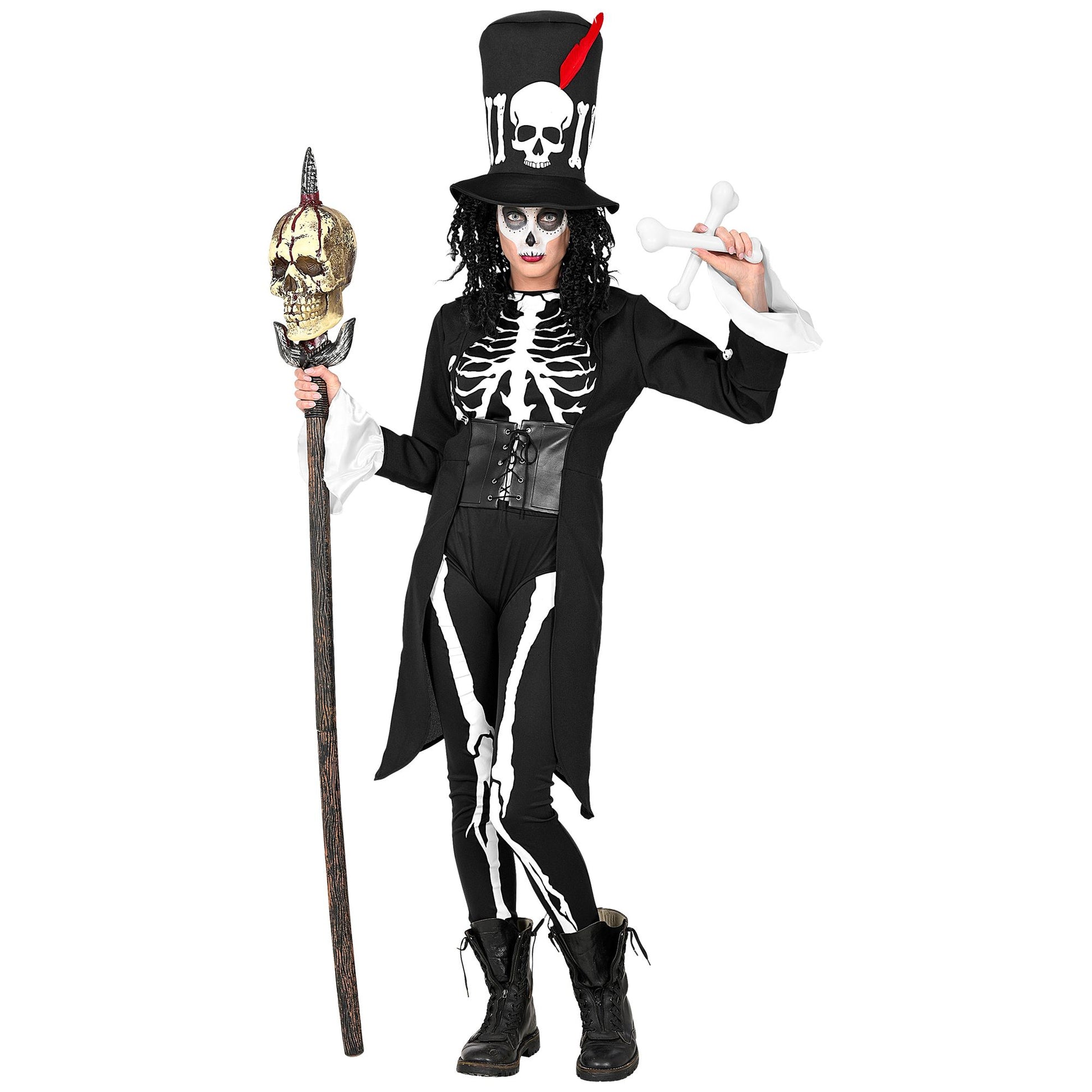 "VOODOO PRIESTERIN" (Frack mit Korsett, Gürtel mit Armstulpen, Overall, Slip, Hut) – Ansicht 3