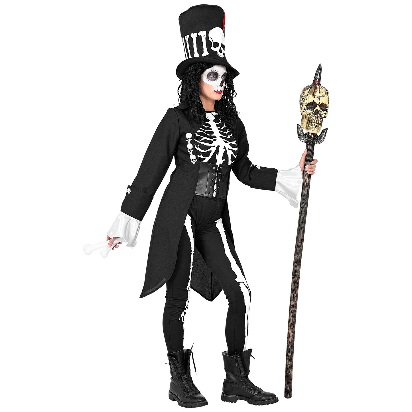 "VOODOO PRIESTERIN" (Frack mit Korsett, Gürtel mit Armstulpen, Overall, Slip, Hut) – Ansicht 4