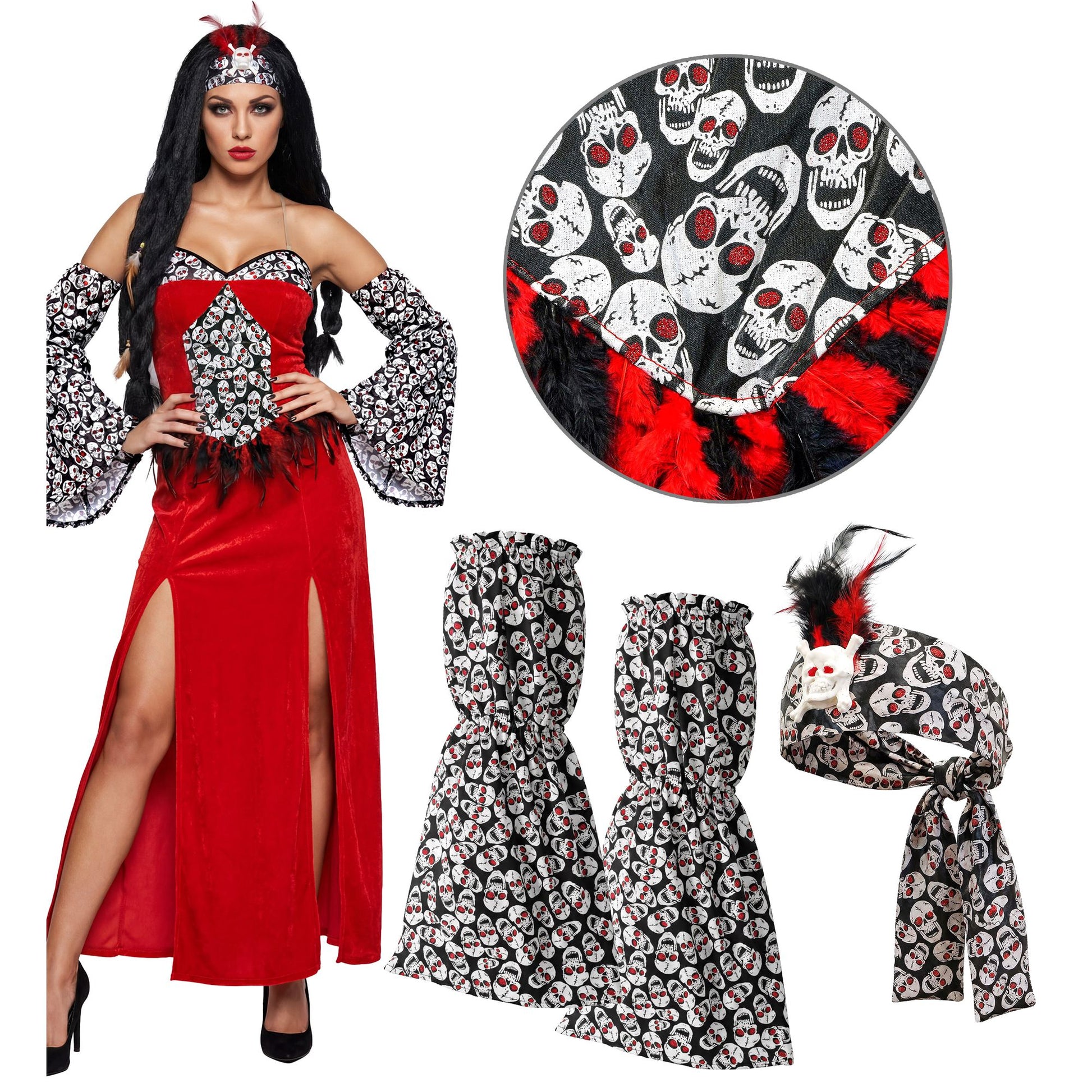 "VOODOO PRIESTERIN" (Kleid, Ärmel, Kopfbedeckung) – Detailansicht