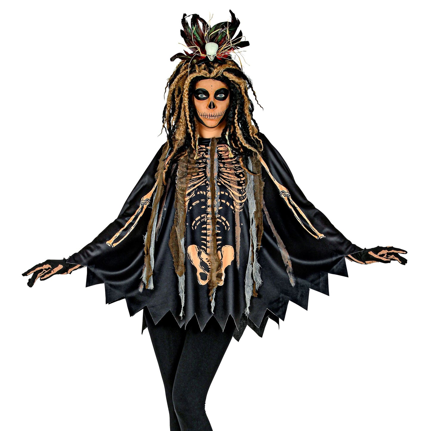 "VOODOO PRIESTERIN" (Poncho mit Kapuze) – Vorderansicht