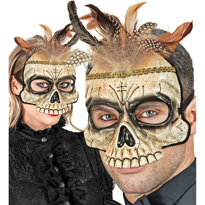 "VOODOO TOTENKOPF MASKE KINNLOS MIT FEDERN AUS HARDPLASTIK" – Ansicht 3