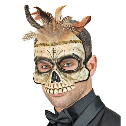 "VOODOO TOTENKOPF MASKE KINNLOS MIT FEDERN AUS HARDPLASTIK" – Ansicht 4