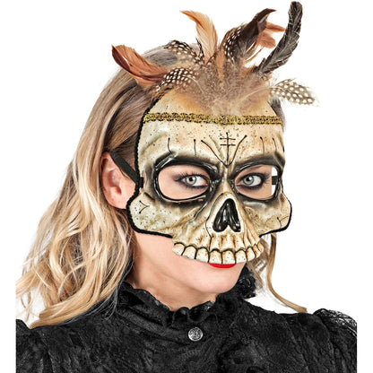"VOODOO TOTENKOPF MASKE KINNLOS MIT FEDERN AUS HARDPLASTIK" – Ansicht 5