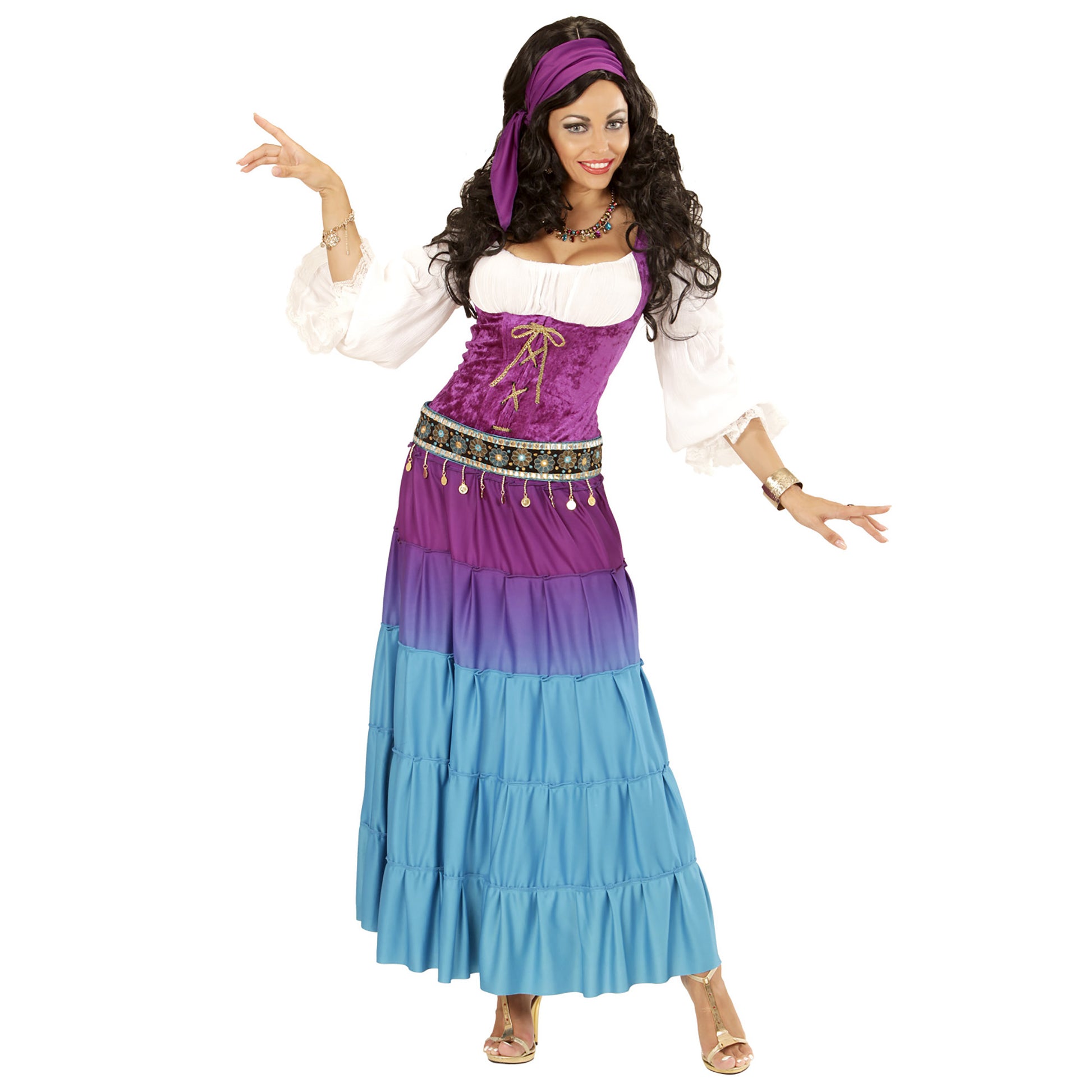 "WAHRSAGERIN" (Kleid, Münzengürtel, Bandana) – Detailansicht