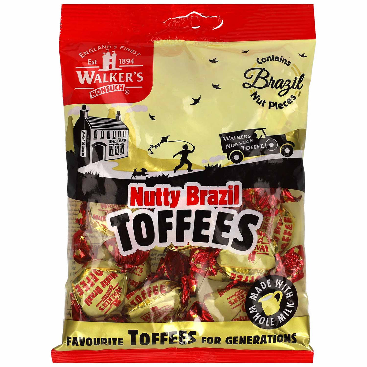 Walkers Nonsuch Nutty Brazil Toffees 150 g Karamellbonbons mit Paranussstücken