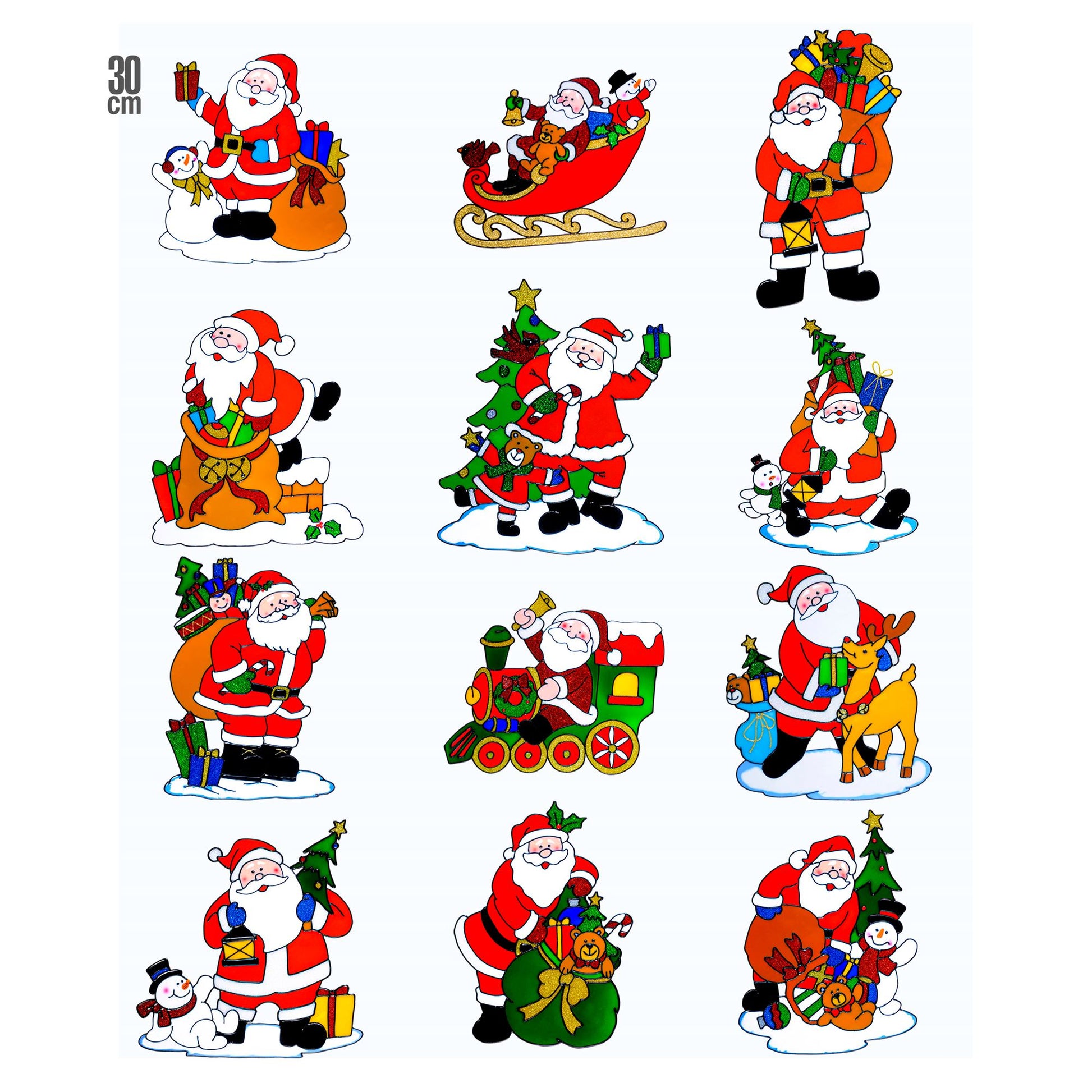 "WEIHNACHTSMANN FENSTERBILDER" sort. In 12 Modellen - 30 cm – Vorderansicht
