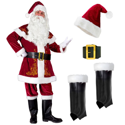 "WEIHNACHTSMANN" (Mantel mit Umhang, Hut, Hose, Gürtel, Stiefelüberzieher) – Detailansicht