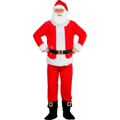 "WEIHNACHTSMANN" (Oberteil mit wattiertem Bauch, Hose mit Schuhüberziehern, Mütze mit Bart) – Vorderansicht