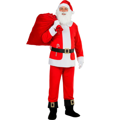 "WEIHNACHTSMANN" (Oberteil mit wattiertem Bauch, Hose mit Schuhüberziehern, Mütze mit Bart) – Detailansicht