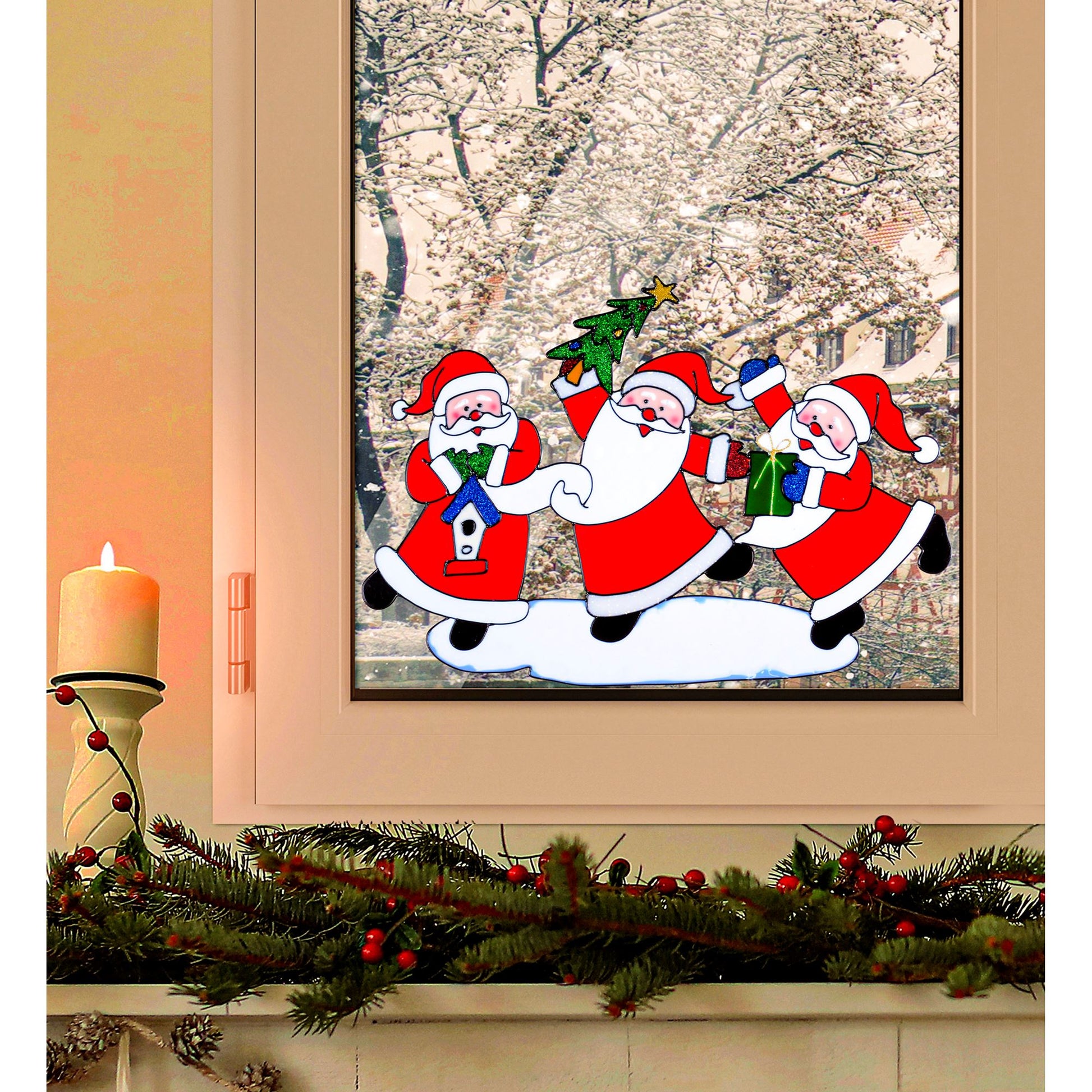 "WEIHNACHTSMANN TRIO FENSTERBILD" 40 cm – Detailansicht