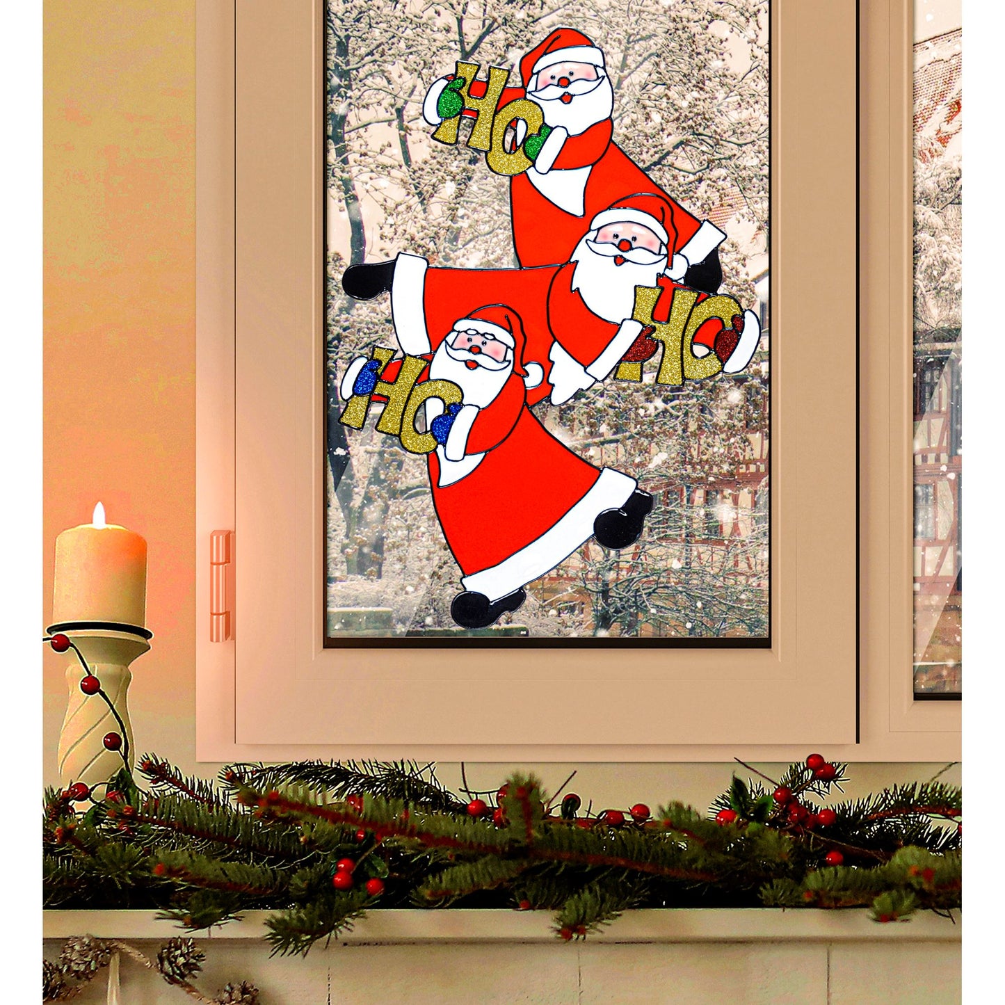 "WEIHNACHTSMANN TRIO FENSTERBILD" 40 cm – Detailansicht