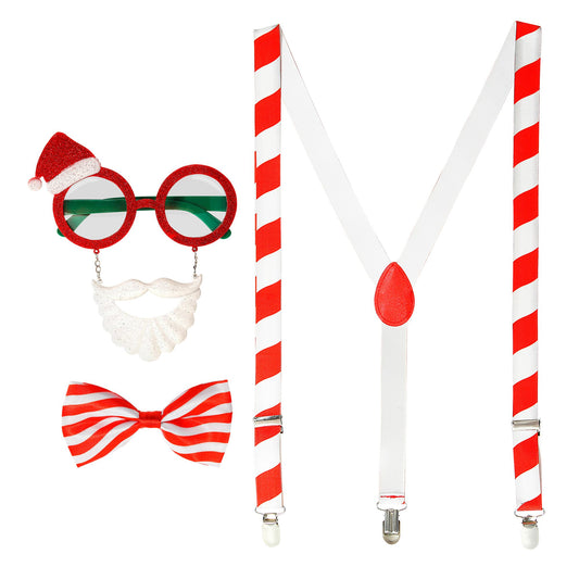 "WEIHNACHTSMANNSET" (Brille, Hosenträger, Fliege) – Vorderansicht