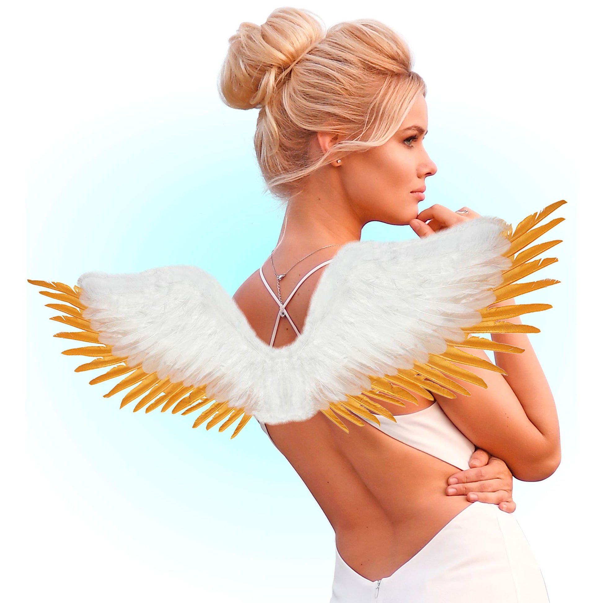 "WEISS - GOLDENE FEDERFLÜGEL" 100x25 cm – Ansicht 4