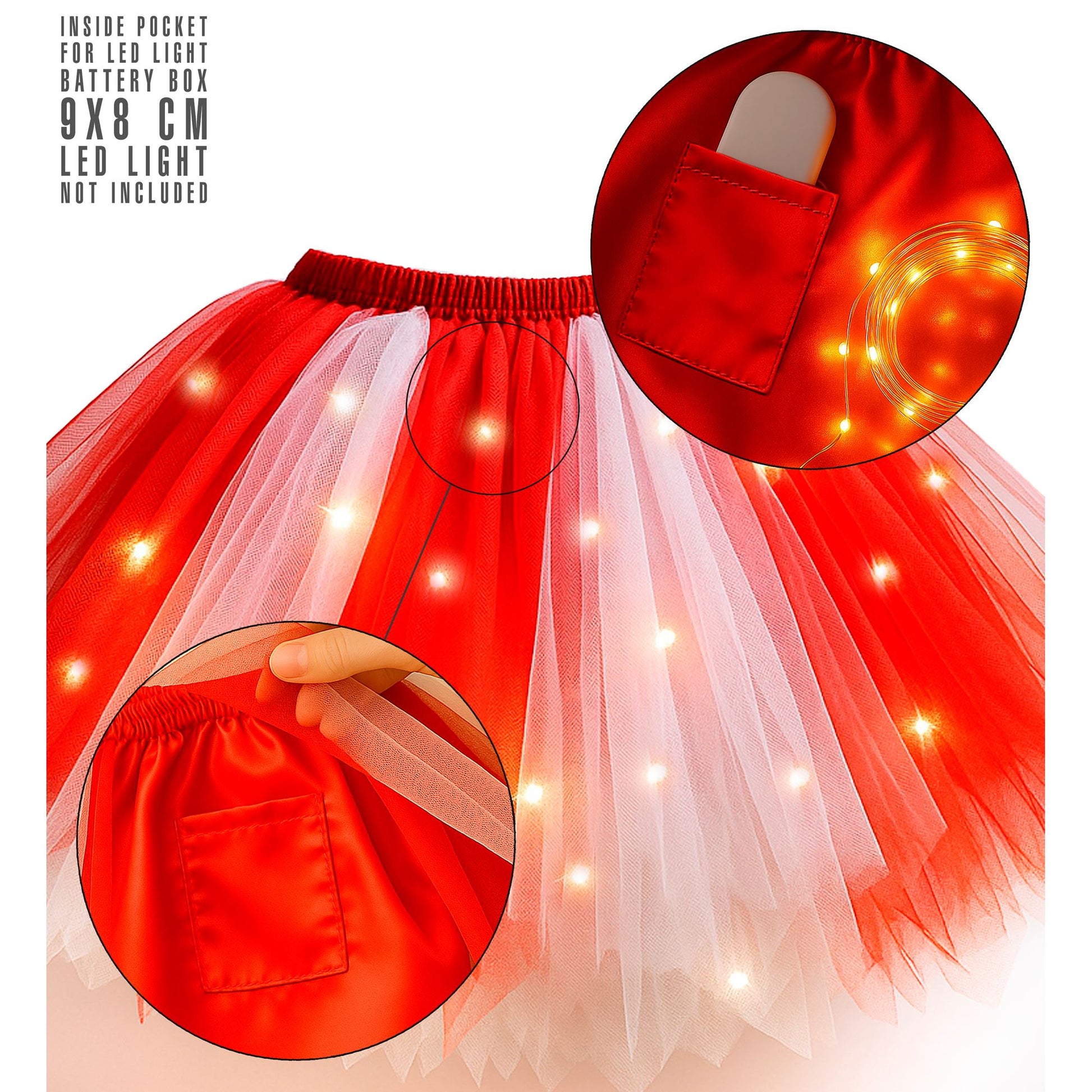 "WEIß-ROTES TUTU" mit Innentasche für LED-Lichter – Ansicht 6