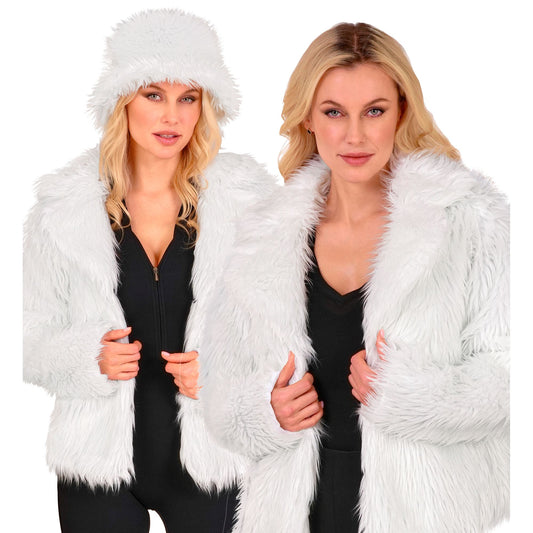 "WEIßE DAMEN PLÜSCHJACKE" – Vorderansicht