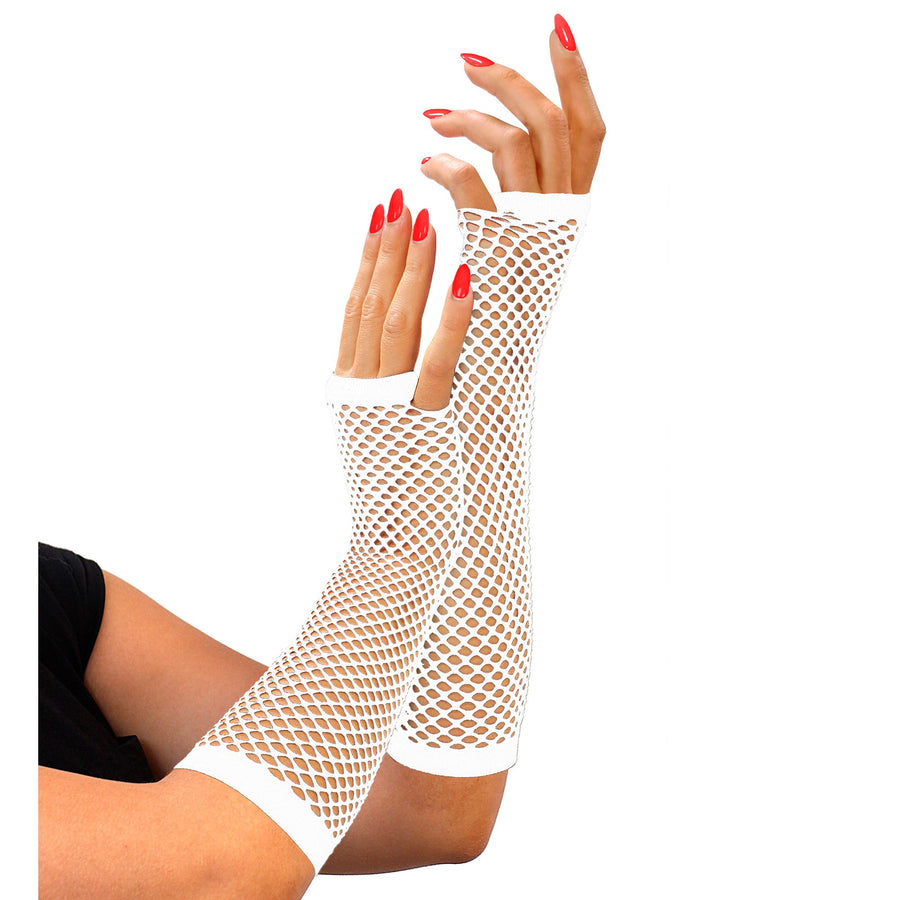 "WEIßE FINGERLOSE NETZHANDSCHUHE" 33 cm – Vorderansicht