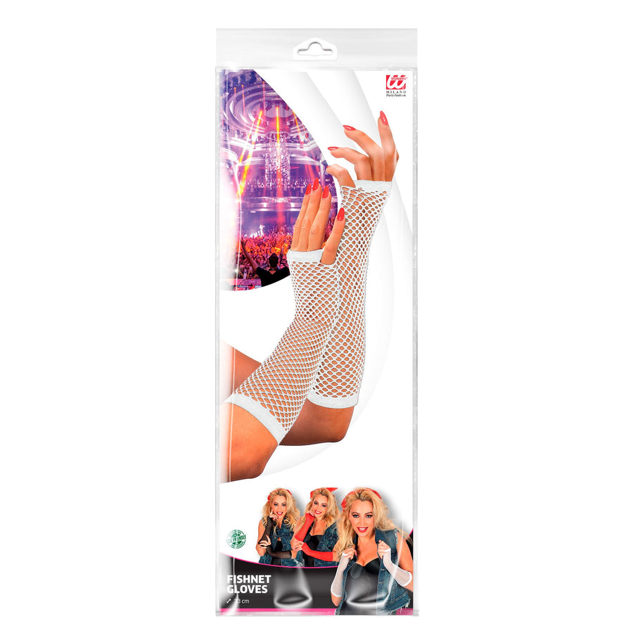 "WEIßE FINGERLOSE NETZHANDSCHUHE" 33 cm – Detailansicht