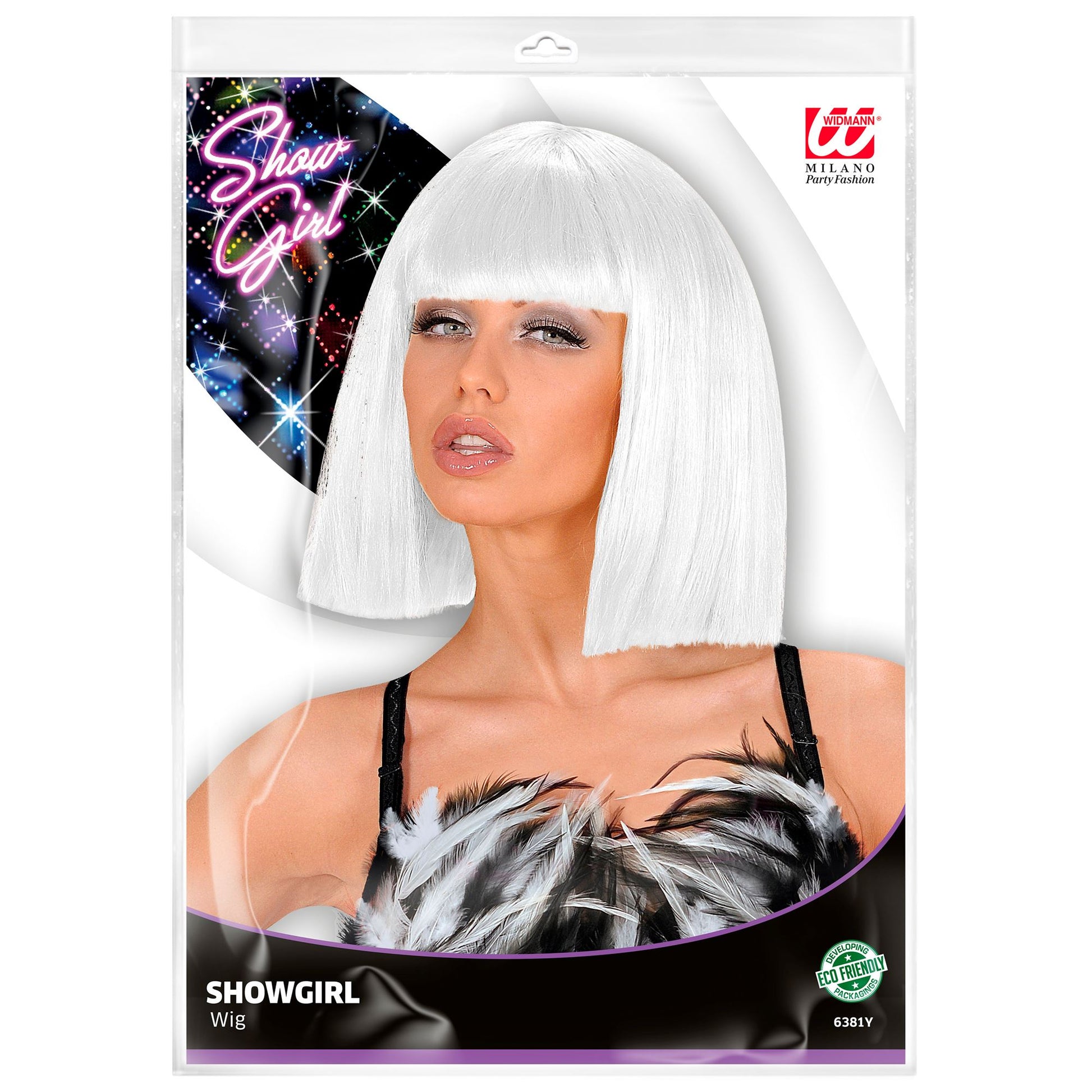 "WEIßE PERÜCKE SHOWGIRL" in Polybag – Detailansicht