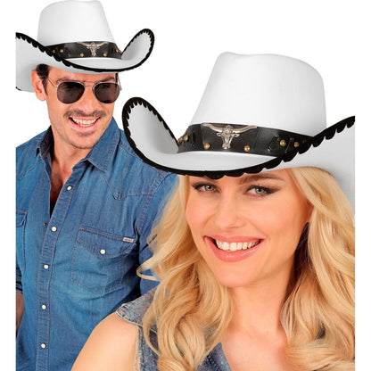 "WEIßER COWBOYHUT MIT LONGHORN AUS FILZ" – Ansicht 3