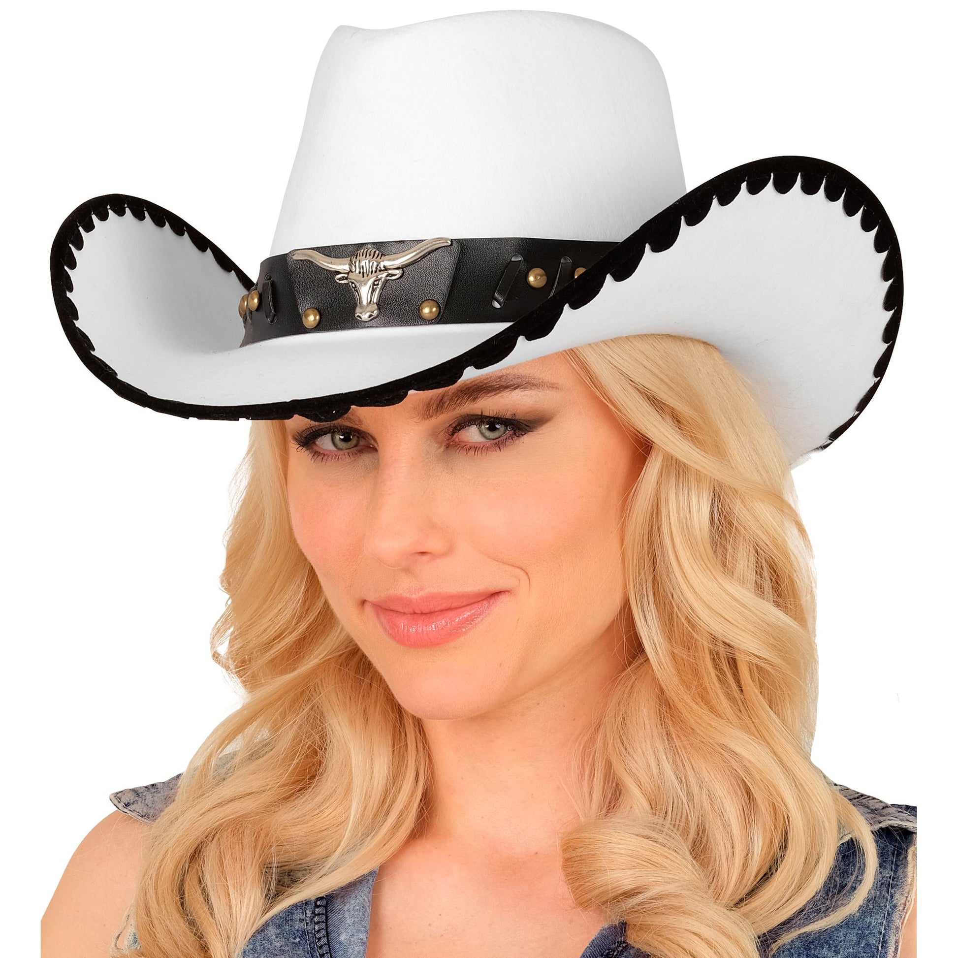 "WEIßER COWBOYHUT MIT LONGHORN AUS FILZ" – Ansicht 4