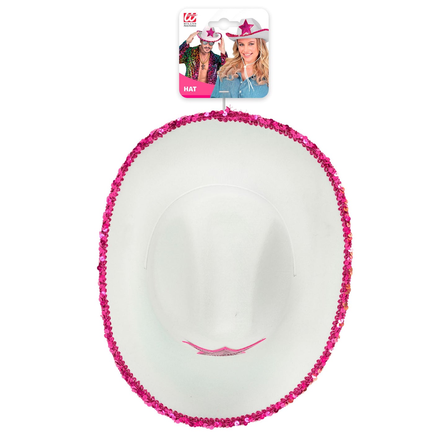 "WEIßER COWGIRL PARTYHUT MIT PINKEM STERN AUS PAILLETTEN" – Detailansicht