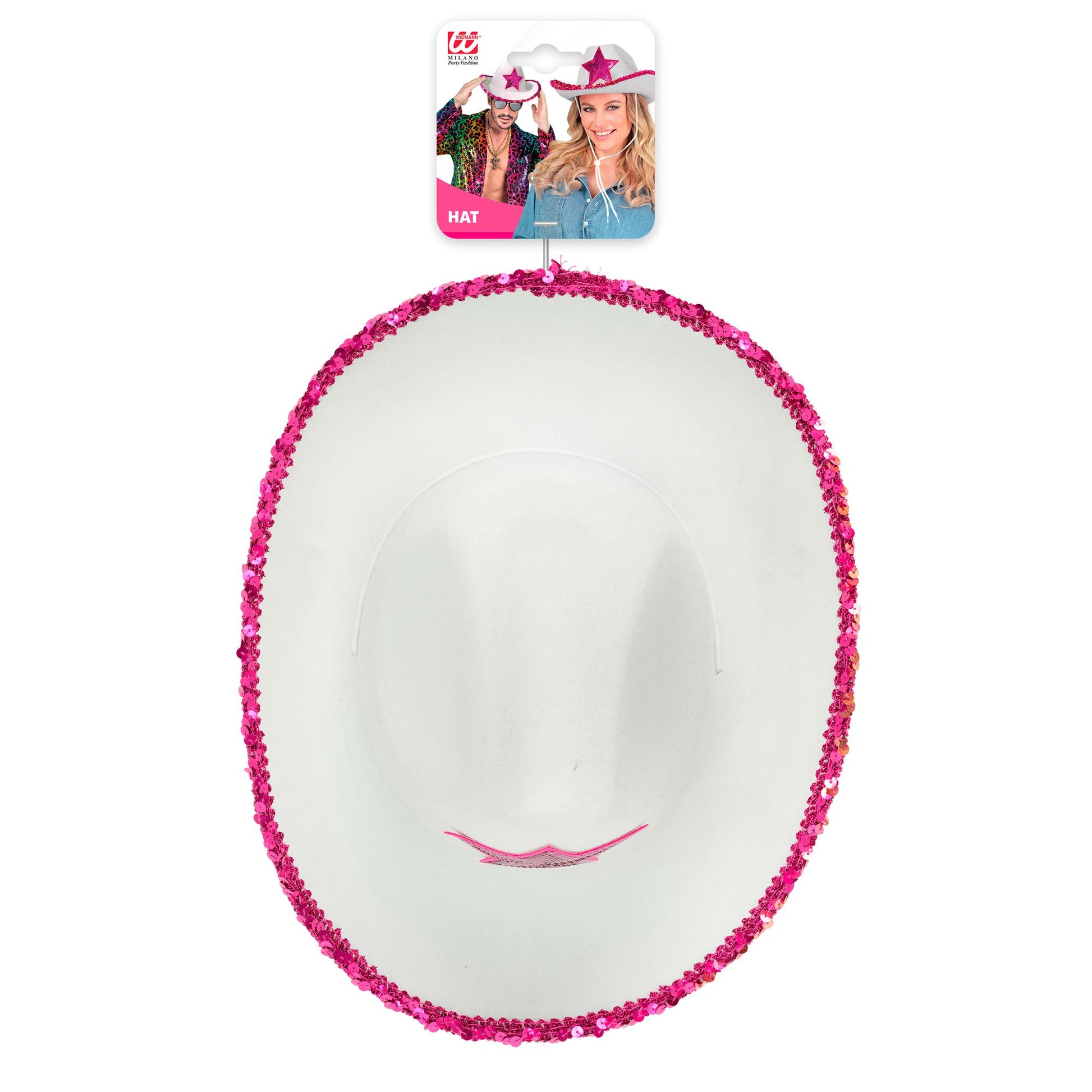 "WEIßER COWGIRL PARTYHUT MIT PINKEM STERN AUS PAILLETTEN" – Detailansicht