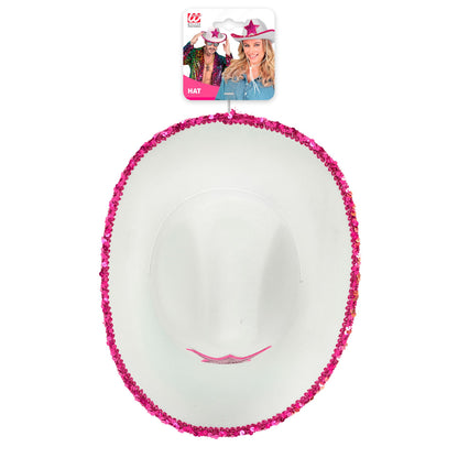 "WEIßER COWGIRL PARTYHUT MIT PINKEM STERN AUS PAILLETTEN" – Detailansicht