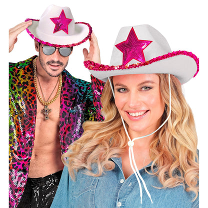 "WEIßER COWGIRL PARTYHUT MIT PINKEM STERN AUS PAILLETTEN" – Ansicht 3