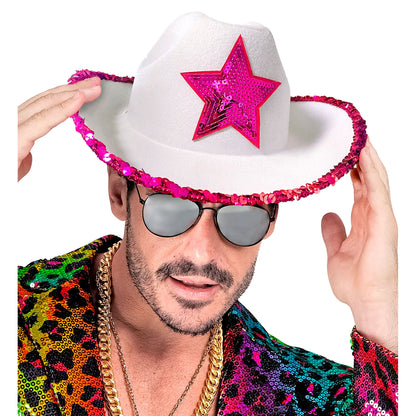 "WEIßER COWGIRL PARTYHUT MIT PINKEM STERN AUS PAILLETTEN" – Ansicht 5