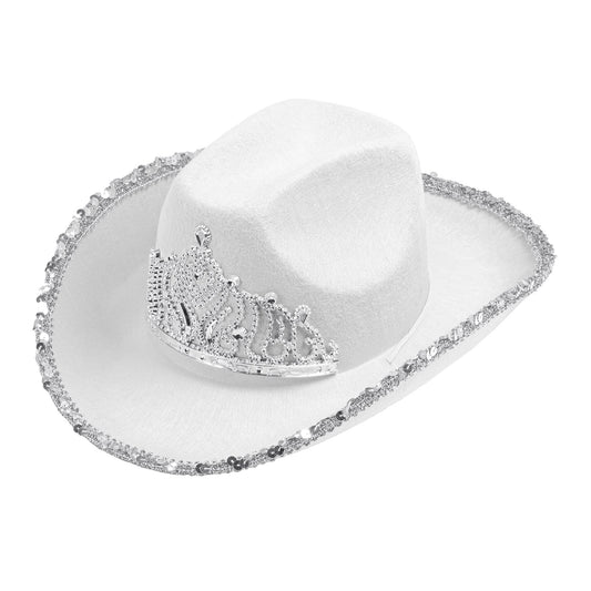 "WEISSER COWGIRL PARTYHUT MIT TIARA" – Vorderansicht