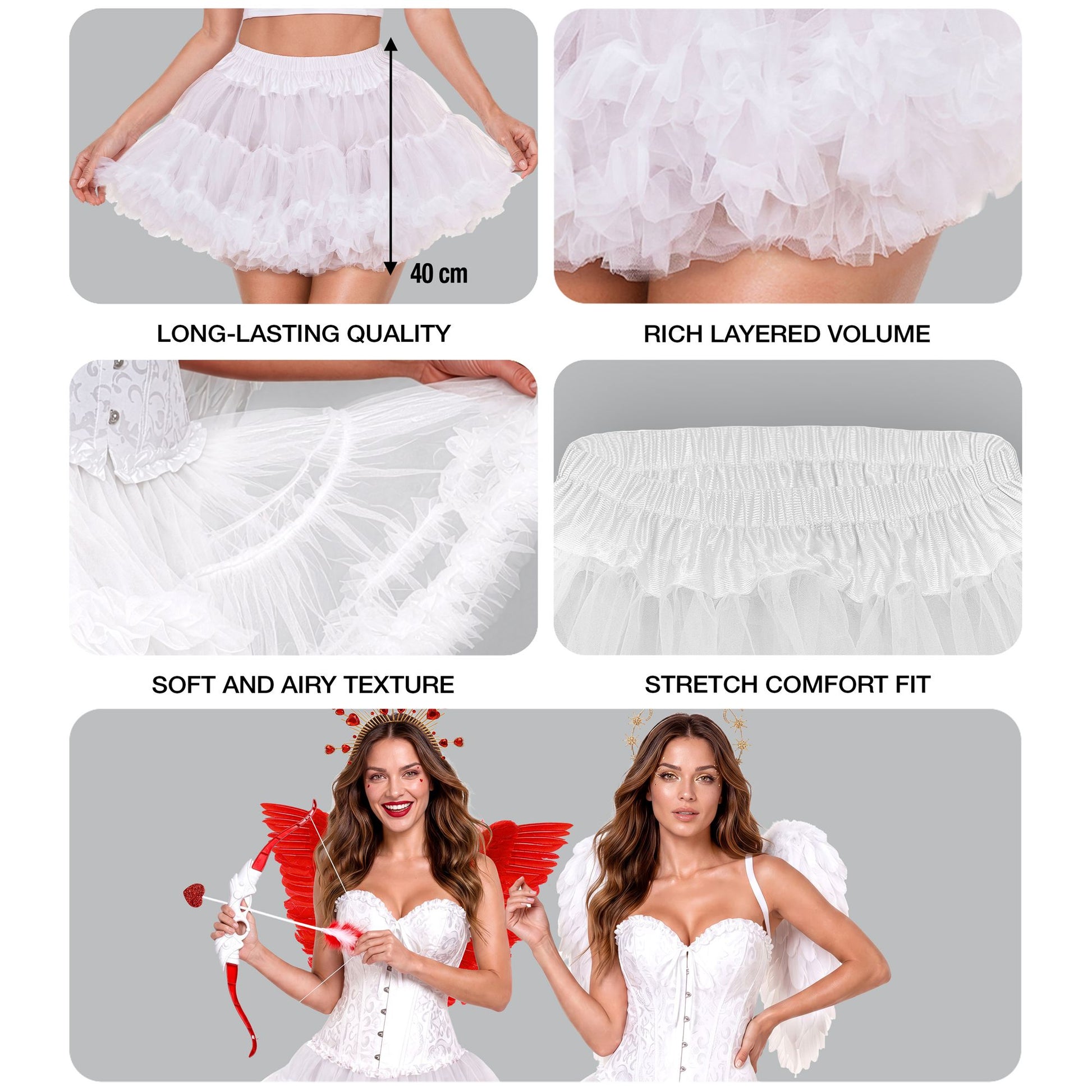 "WEIßER TUTU PETTICOAT" weicher mehrlagiger Tüll – Ansicht 5