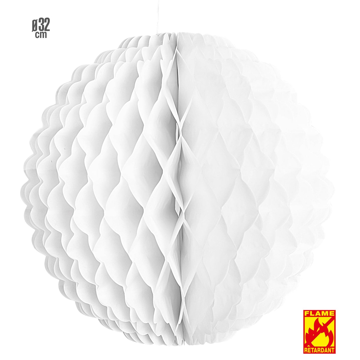 "WEISSER WABENBALL LAMPION" Ø 32cm - schwer entflammbar – Vorderansicht