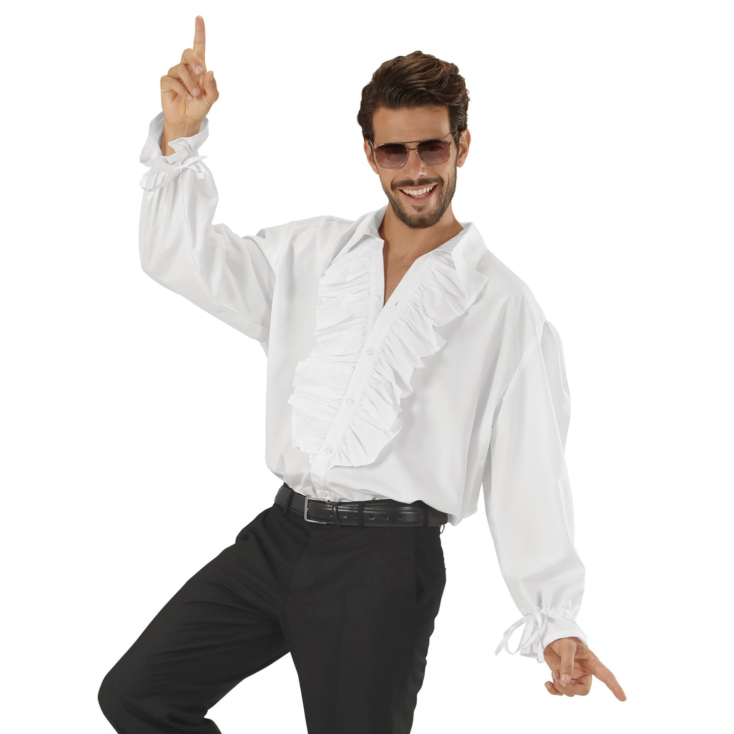 "WEISSES RÜSCHENSHIRT" für Mittelalter, Renaissance, Kolonialzeit, Gothic, Mexikaner, Piraten, Vampire, Disco – Vorderansicht